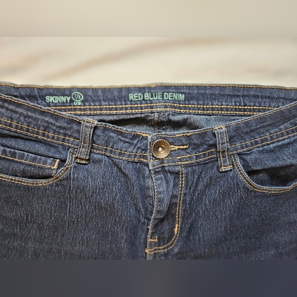 Red Blue Denim Womens Dark Blue 5 Pocket Long Mid Rise Skinny Jeans Size 7/8 - Picture 3 of 11